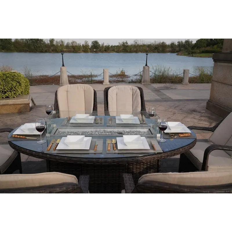 Ensemble de salle à manger ovale de 7 pièces en osier pour l'extérieur avec fauteuils