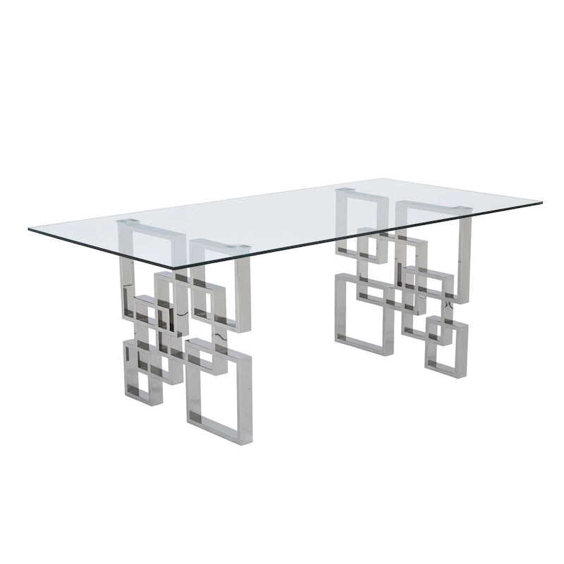  Tempered Glass Dining Table Stainless Steel