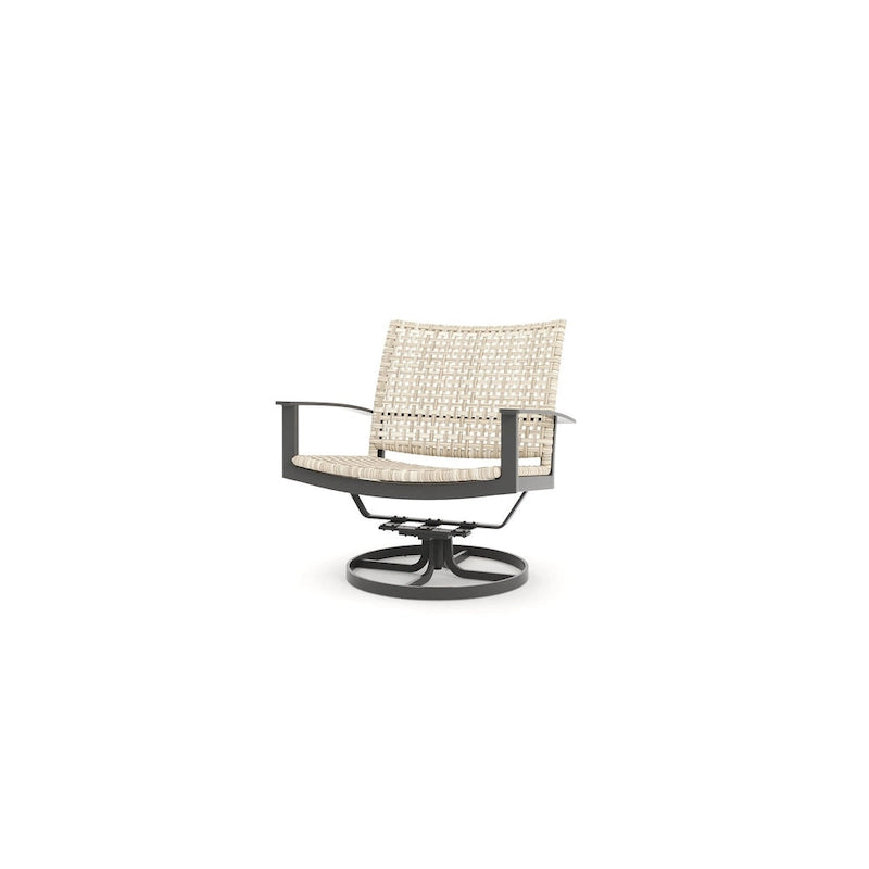 Fauteuil pivotant Winston Jasper en étain texturé et tissage hêtre
