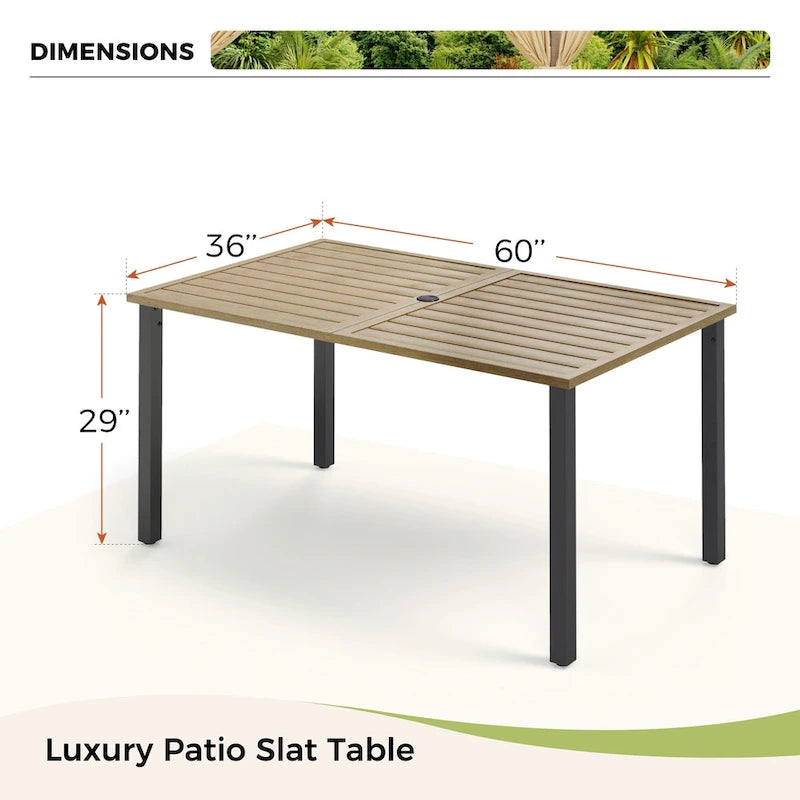 Ensemble de salle à manger de jardin 7 pièces, 6 chaises de salle à manger en résine tressée avec dossier en textilène et 1 table de salle à manger en métal