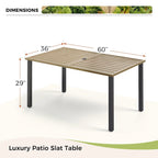 Ensemble de salle à manger de jardin 7 pièces, 6 chaises de salle à manger en résine tressée avec dossier en textilène et 1 table de salle à manger en métal