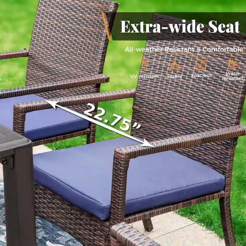 Ensemble de salle à manger de jardin 7 pièces, 6 chaises de salle à manger en résine tressée avec dossier en textilène et 1 table de salle à manger en métal