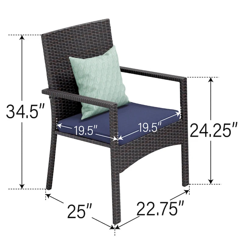 Ensemble de salle à manger de jardin 7 pièces, 6 chaises de salle à manger en résine tressée avec dossier en textilène et 1 table de salle à manger en métal