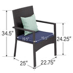 Ensemble de salle à manger de jardin 7 pièces, 6 chaises de salle à manger en résine tressée avec dossier en textilène et 1 table de salle à manger en métal
