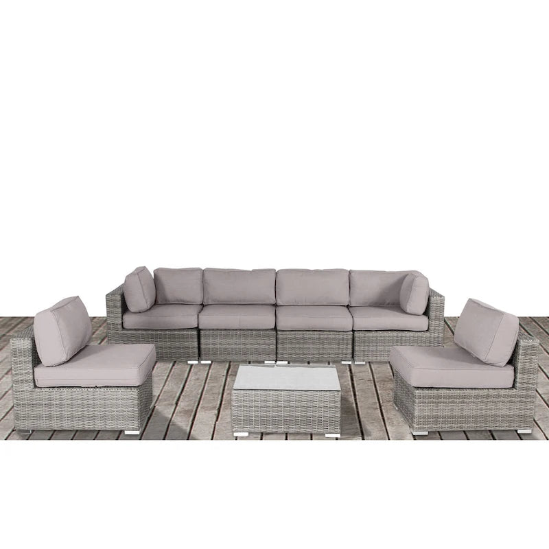 Ensemble de conversation 7 pièces en osier avec coussin LSI Verona