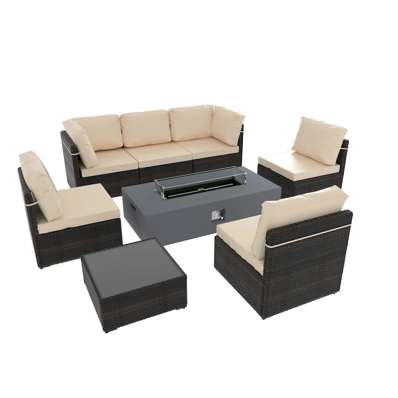 Ensemble de mobilier de patio 8 pièces UPHA avec table de foyer en béton au propane, ensemble de canapé sectionnel d'extérieur