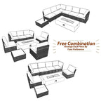 Ensemble de mobilier de patio 8 pièces UPHA avec table de foyer en béton au propane, ensemble de canapé sectionnel d'extérieur