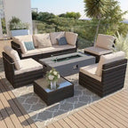 Ensemble de mobilier de patio 8 pièces UPHA avec table de foyer en béton au propane, ensemble de canapé sectionnel d'extérieur