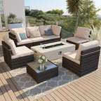 Ensemble de mobilier de patio 8 pièces UPHA avec table de foyer en béton au propane, ensemble de canapé sectionnel d'extérieur