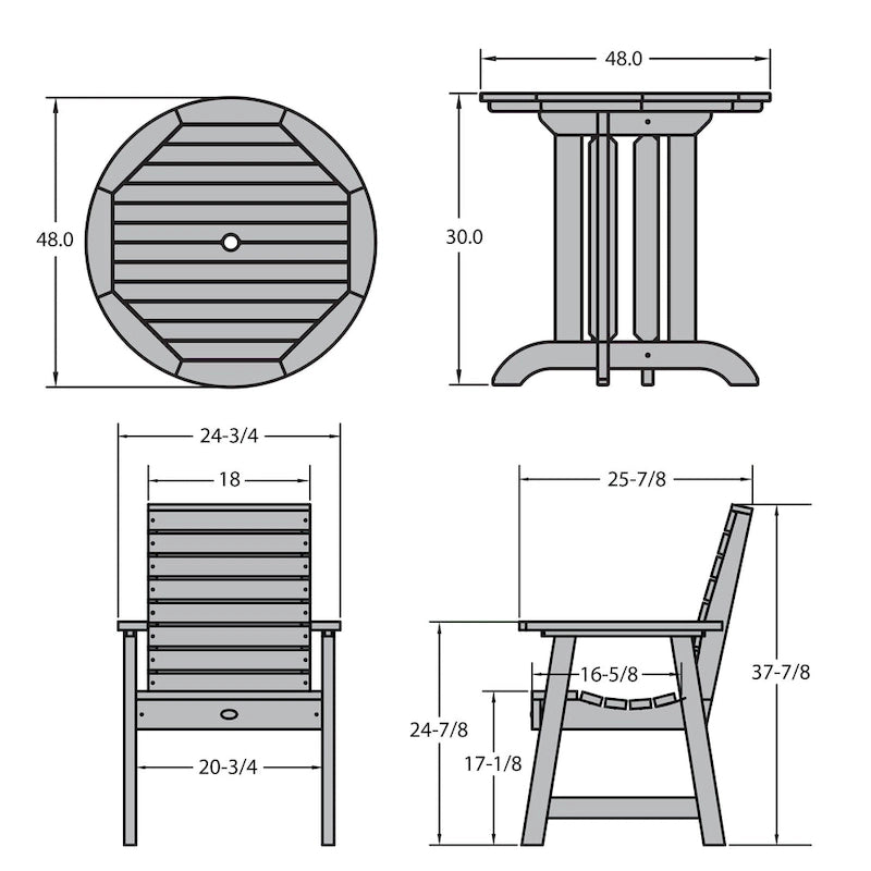 Ensemble de salle à manger d'extérieur 5 pièces Weatherly – Table ronde 48 pouces, hauteur repas
