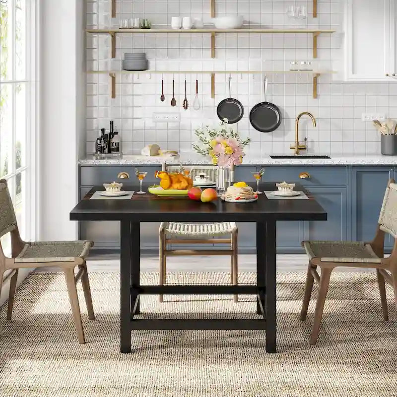 Table de salle à manger cuisine carrée rustique pour 4 personnes, idéale pour les petits espaces