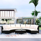 Half Moon Patio Outdoor Rattan Sectional Sofa Set with Cushion & Table