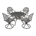 Ensemble de salle à manger de patio en fonte d'aluminium 5 pièces avec 4 chaises pivotantes