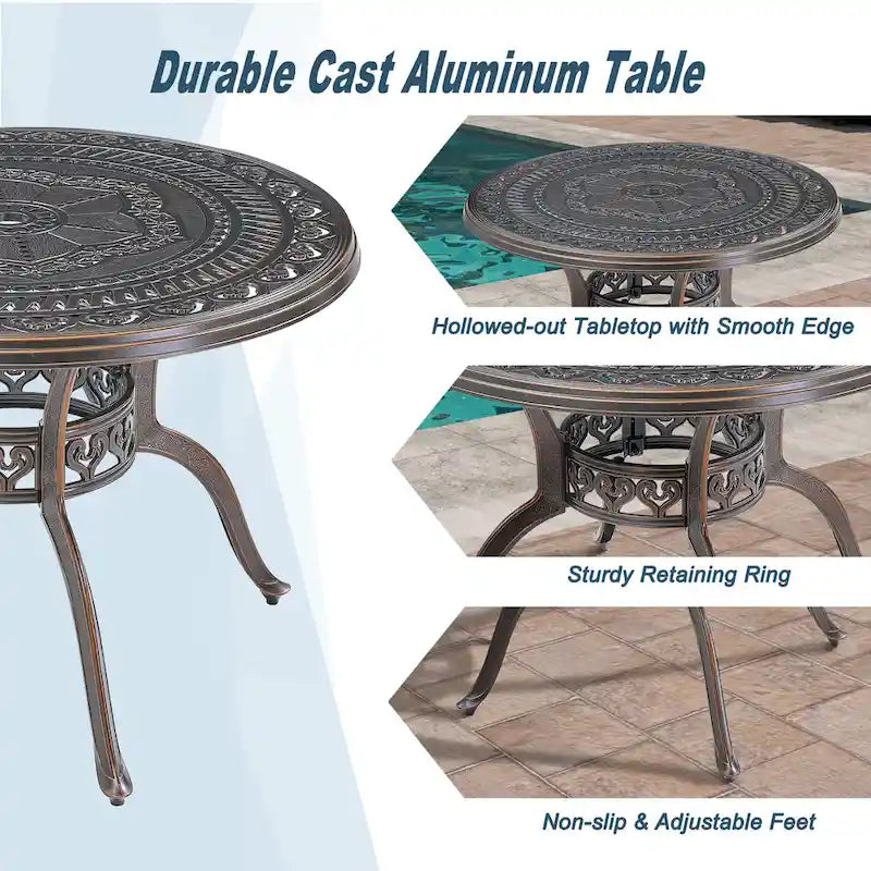 Ensemble de salle à manger de patio en fonte d'aluminium 5 pièces avec 4 chaises pivotantes