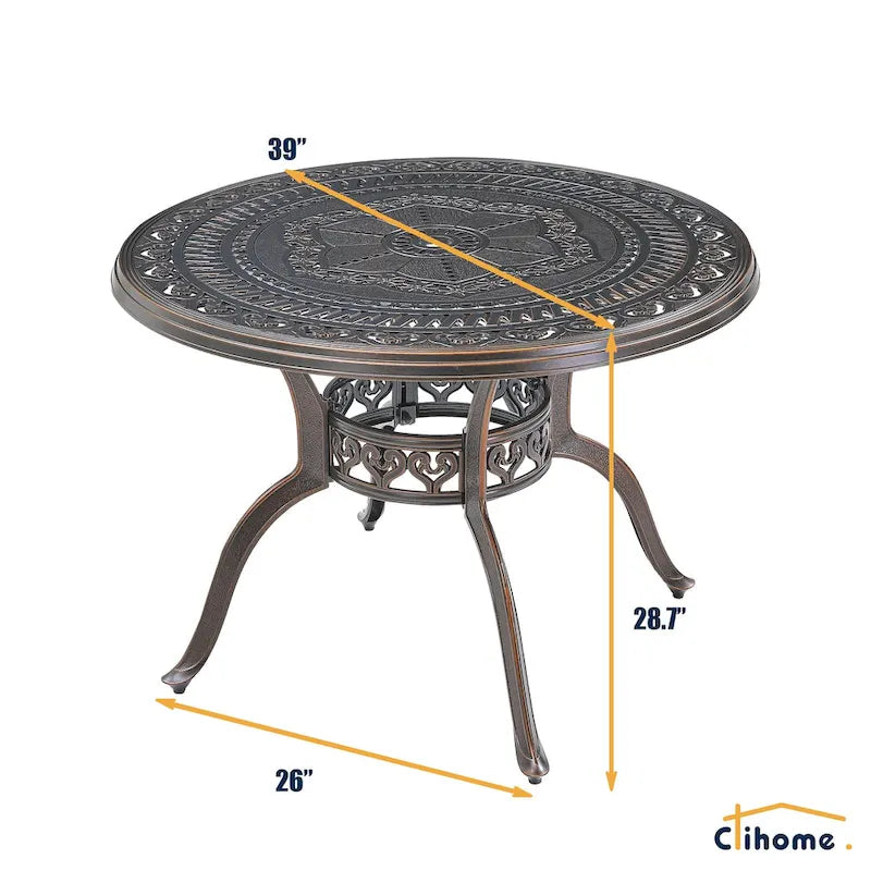 Ensemble de salle à manger de patio en fonte d'aluminium 5 pièces avec 4 chaises pivotantes