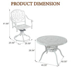 Ensemble de salle à manger de patio en fonte d'aluminium 5 pièces avec 4 chaises pivotantes