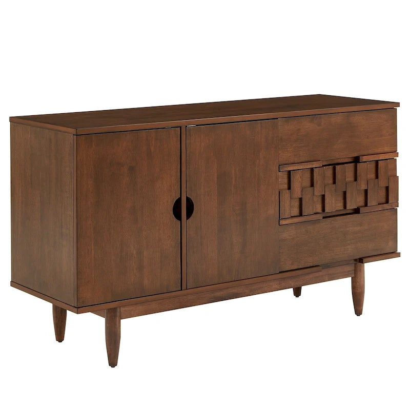 Meuble de Rangement Mid-Century en Bois avec 2 Portes et 3 Tiroirs