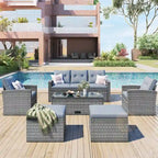 Ensemble de salon de jardin modulable en rotin toutes saisons de 6 pièces