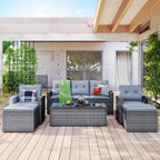 Ensemble de salon de jardin modulable en rotin toutes saisons de 6 pièces