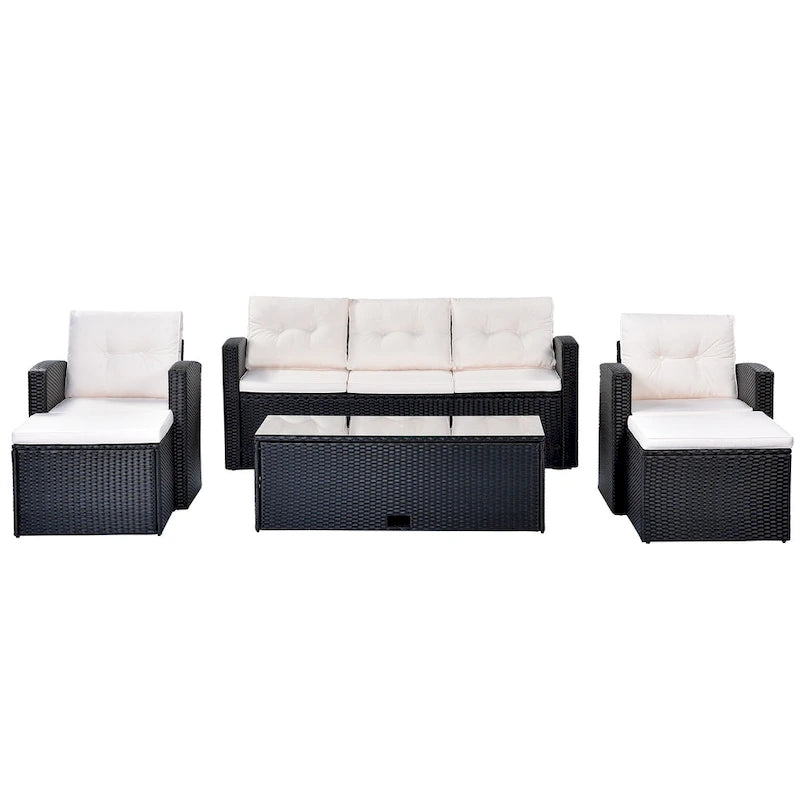 Ensemble de salon de jardin modulable en rotin toutes saisons de 6 pièces