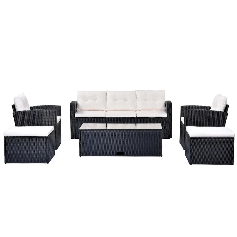 Ensemble de salon de jardin modulable en rotin toutes saisons de 6 pièces