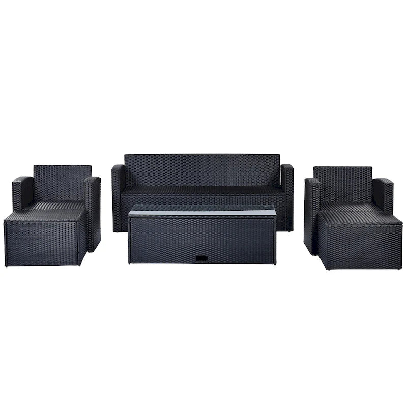 Ensemble de salon de jardin modulable en rotin toutes saisons de 6 pièces
