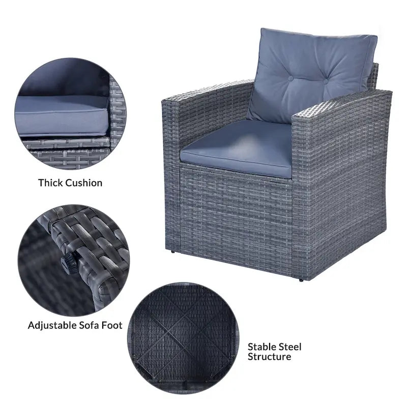 Ensemble de salon de jardin modulable en rotin toutes saisons de 6 pièces