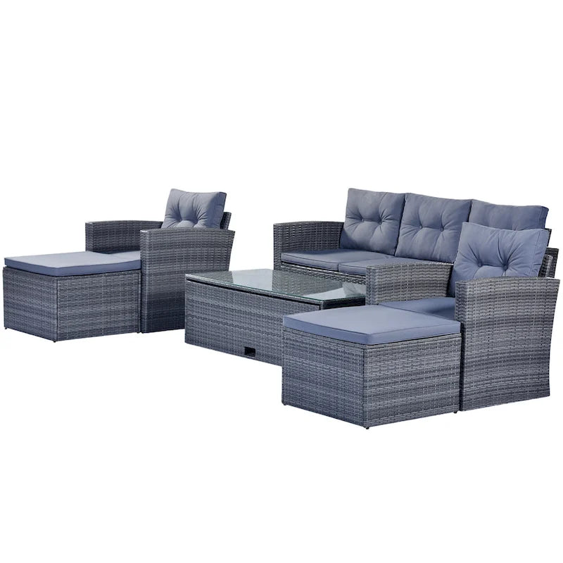 Ensemble de salon de jardin modulable en rotin toutes saisons de 6 pièces
