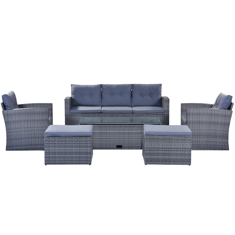 Ensemble de salon de jardin modulable en rotin toutes saisons de 6 pièces