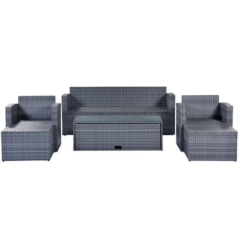 Ensemble de salon de jardin modulable en rotin toutes saisons de 6 pièces