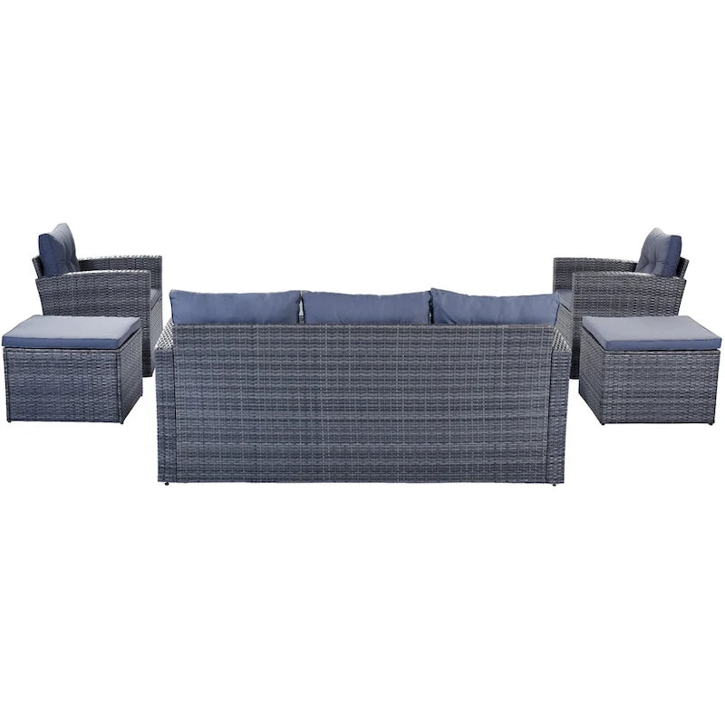 Ensemble de salon de jardin modulable en rotin toutes saisons de 6 pièces