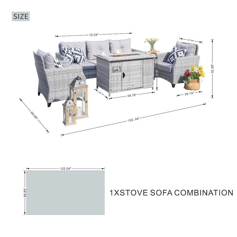 Ensemble de conversation d'extérieur 5 pièces avec canapé et brasero