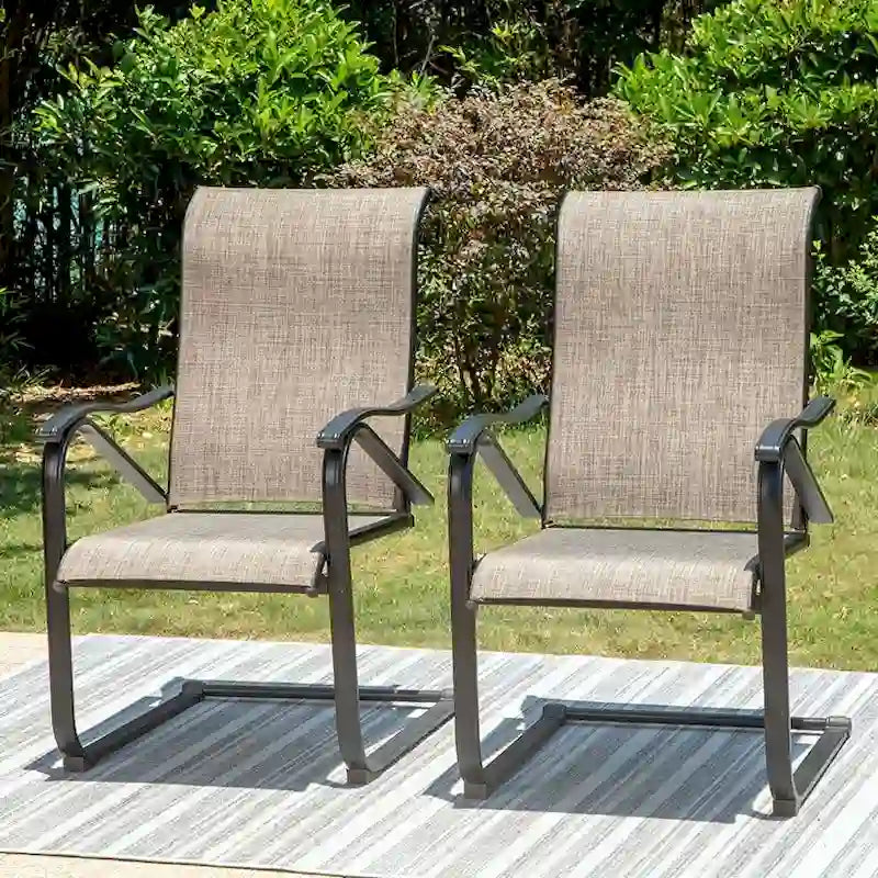 Ensemble de salle à manger d'extérieur 7 pièces pour patio, 6 chaises à mouvement de ressort, 1 table rectangulaire extensible