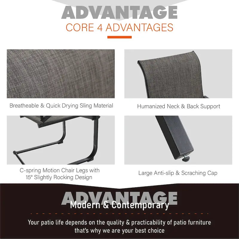 Ensemble de salle à manger d'extérieur 7 pièces pour patio, 6 chaises à mouvement de ressort, 1 table rectangulaire extensible