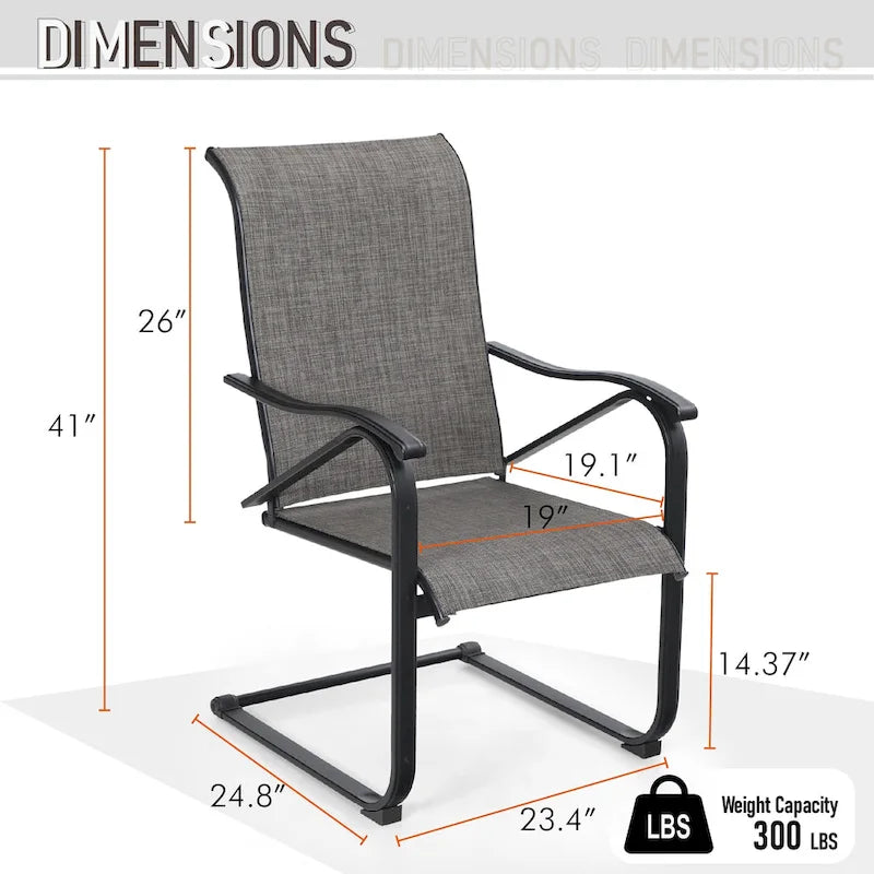 Ensemble de salle à manger d'extérieur 7 pièces pour patio, 6 chaises à mouvement de ressort, 1 table rectangulaire extensible
