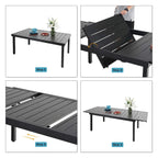 Ensemble de salle à manger d'extérieur 7 pièces pour patio, 6 chaises à mouvement de ressort, 1 table rectangulaire extensible