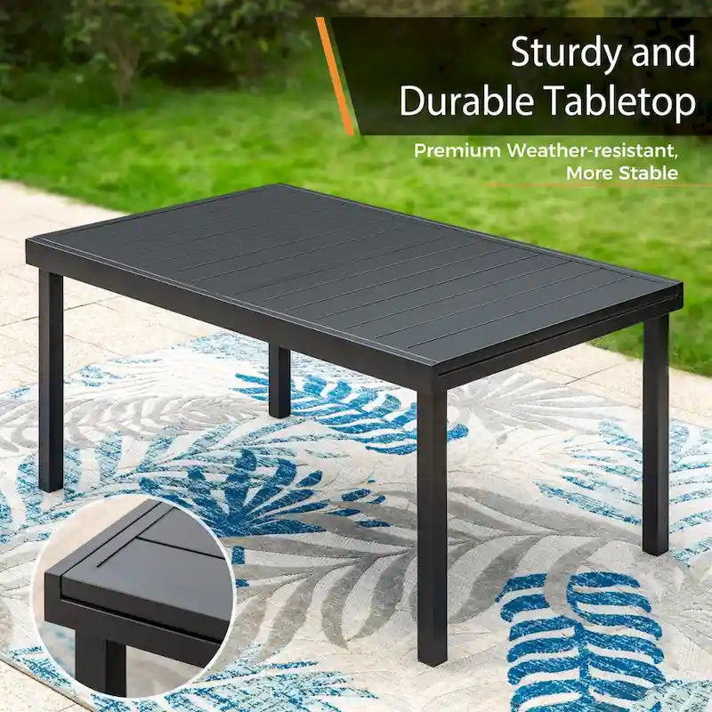 Ensemble de salle à manger d'extérieur 7 pièces pour patio, 6 chaises à mouvement de ressort, 1 table rectangulaire extensible