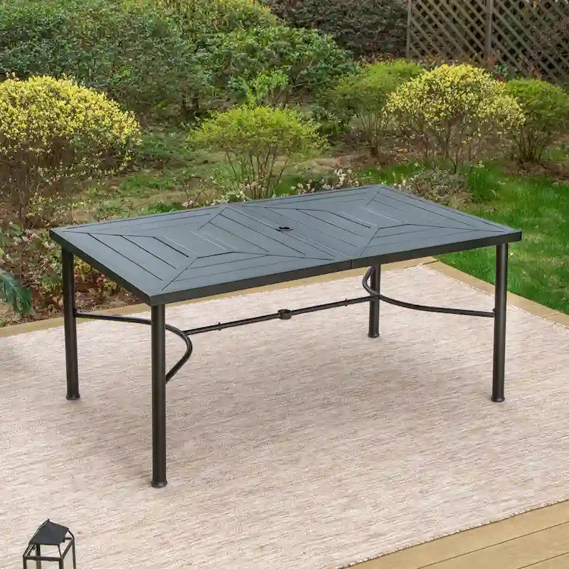 Ensemble de salle à manger d'extérieur 7 pièces pour patio, 6 chaises à mouvement de ressort, 1 table rectangulaire extensible