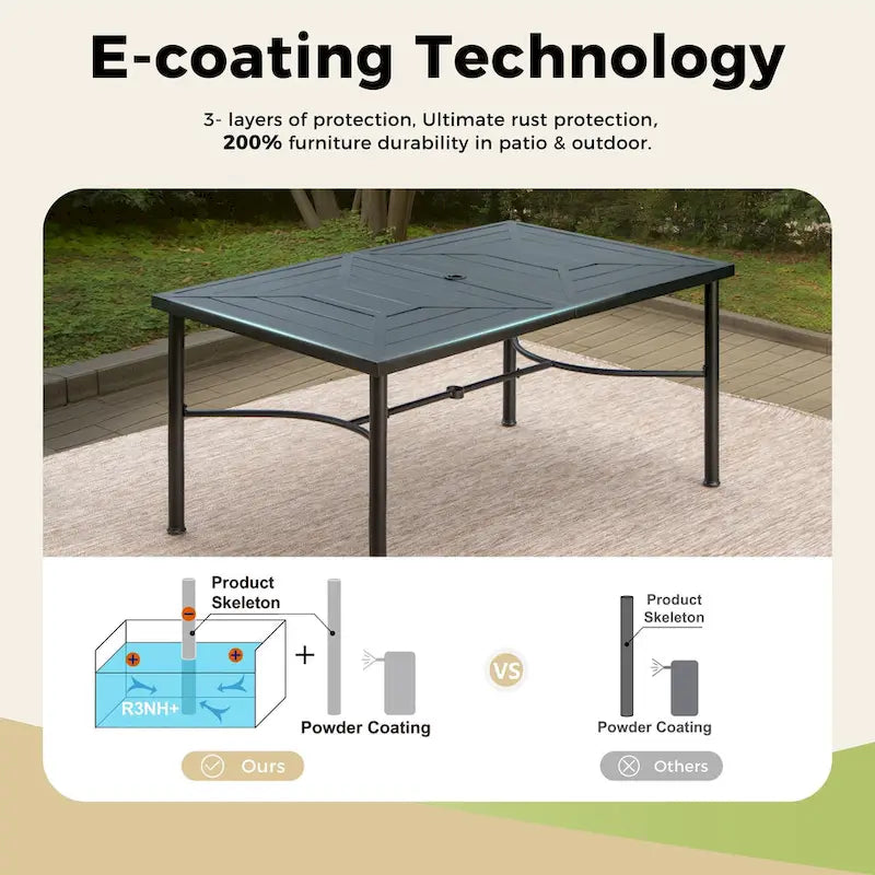 Ensemble de salle à manger d'extérieur 7 pièces pour patio, 6 chaises à mouvement de ressort, 1 table rectangulaire extensible