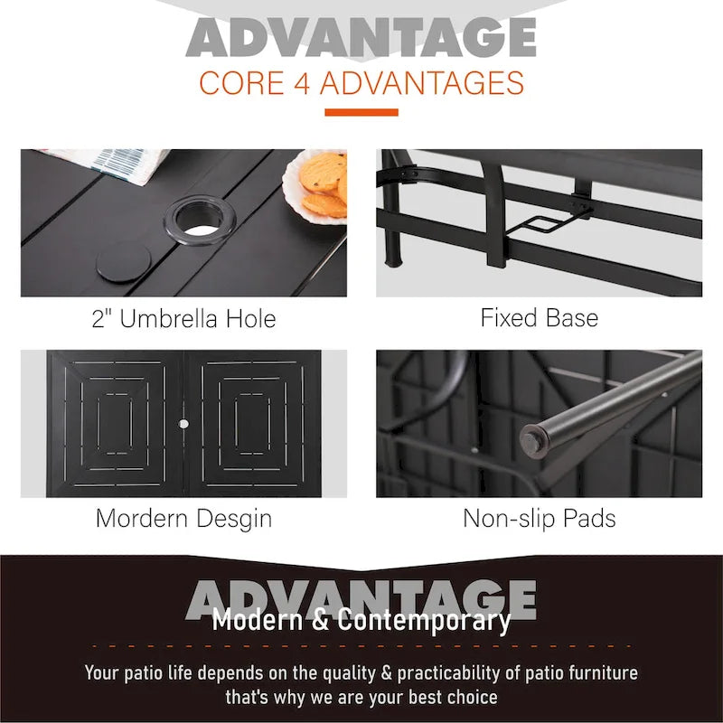 Ensemble de salle à manger d'extérieur 7 pièces pour patio, 6 chaises à mouvement de ressort, 1 table rectangulaire extensible
