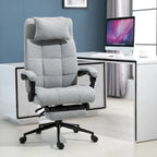  Executive Linen Fabric Home Office Chair with Retractable Footrest, Headrest, and Lumbar Support