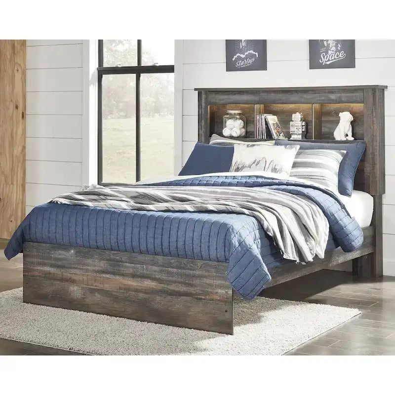  Rustic Brown Bookcase Bed