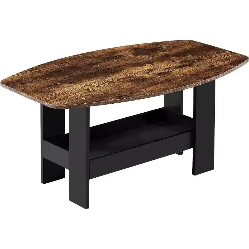 VECELO Coffee Table for Living Room with Storage Compartment Shelf, Brown