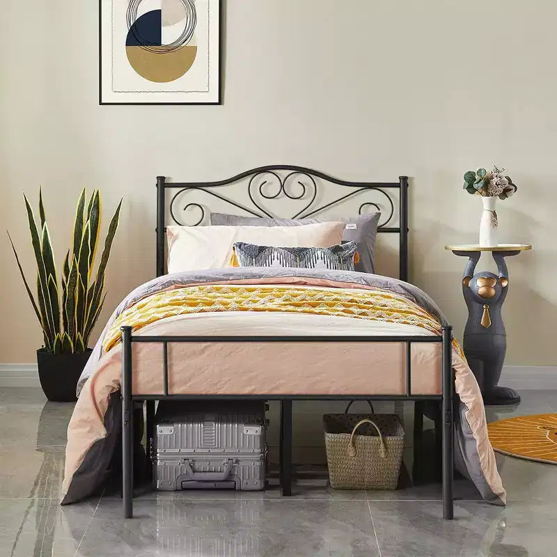 VECELO Metal Platform Mattress Foundation, Decorative Headboard & Footboard with Heavy Duty Support