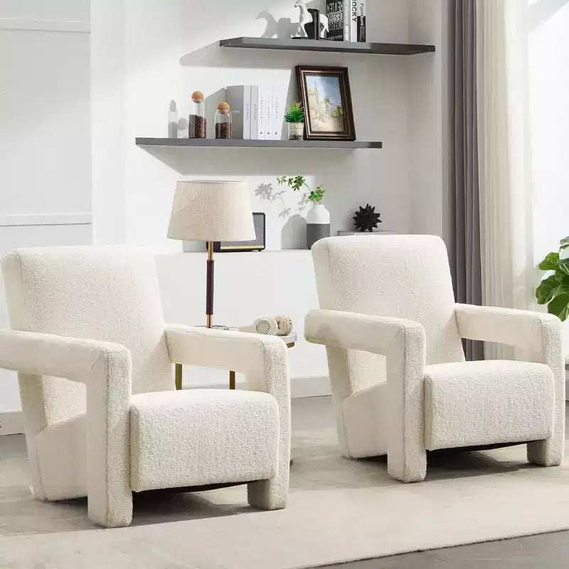 Hyleory Fauteuil d'appoint moderne, fauteuil crapaud en polaire d'agneau rembourré pour salon, salle de maquillage, chambre à coucher (lot de 2)