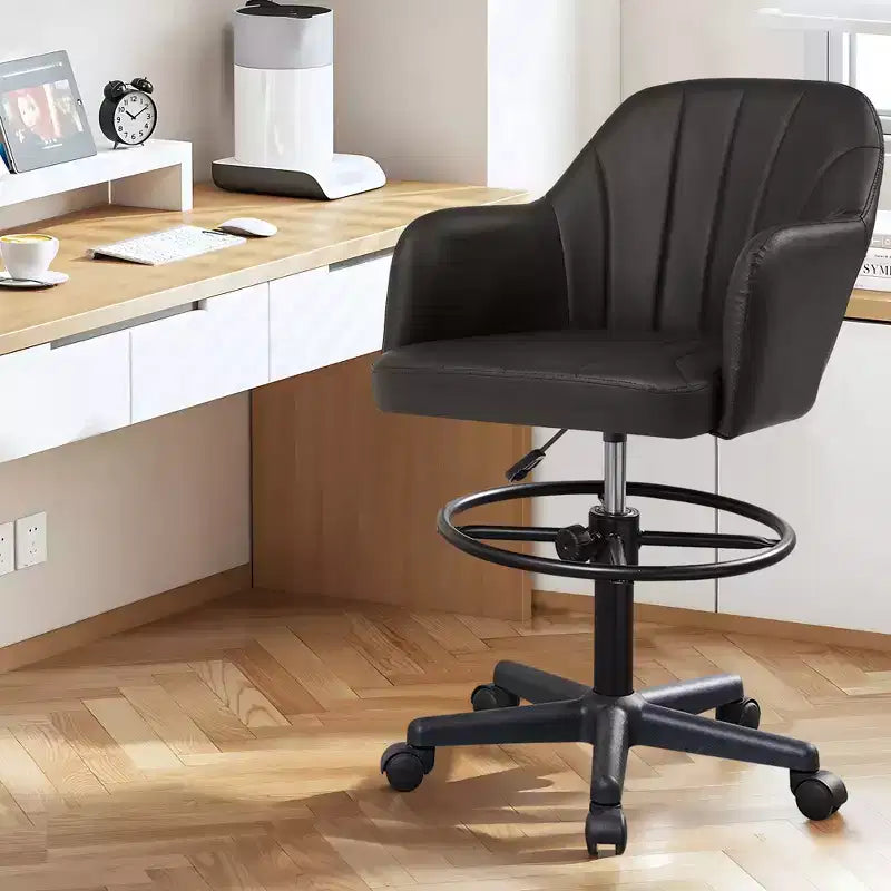 Chaise de dessinateur VECELO avec Hauteur Réglable, Tabouret Pivotant en PU avec Support Lombaire