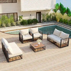Ensemble de canapés de jardin modulaires 7 pièces en métal, style minimaliste moderne, TOPMAX