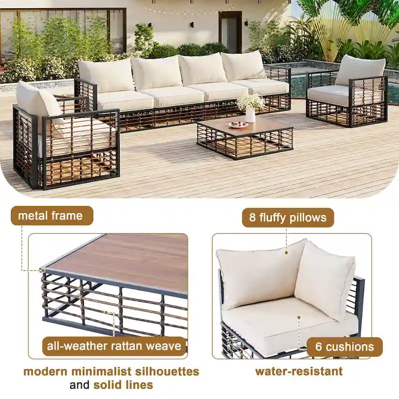 Ensemble de canapés de jardin modulaires 7 pièces en métal, style minimaliste moderne, TOPMAX
