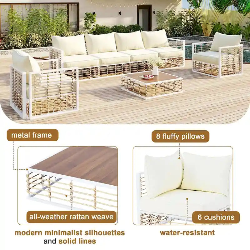 Ensemble de canapés de jardin modulaires 7 pièces en métal, style minimaliste moderne, TOPMAX