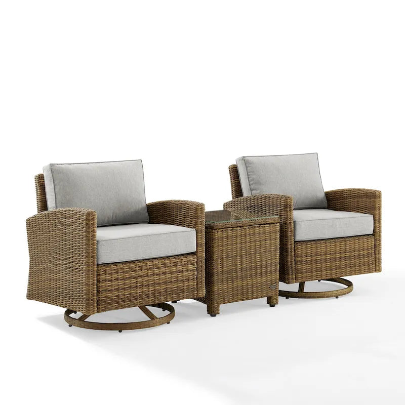 Ensemble de 3 fauteuils pivotants à bascule en osier d'extérieur Bradenton de Crosley